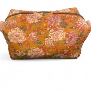 Floral Cosmetic Bag in Orange and Pink